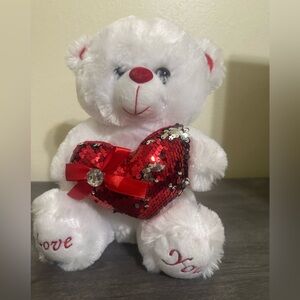 Cute White Bear with Red Sequin Heart